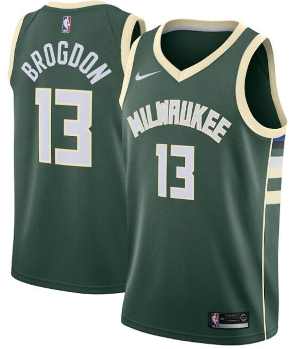 Men's Milwaukee Bucks Green #13 Malcolm Brogdon Icon Edition Stitched Swingman Jersey