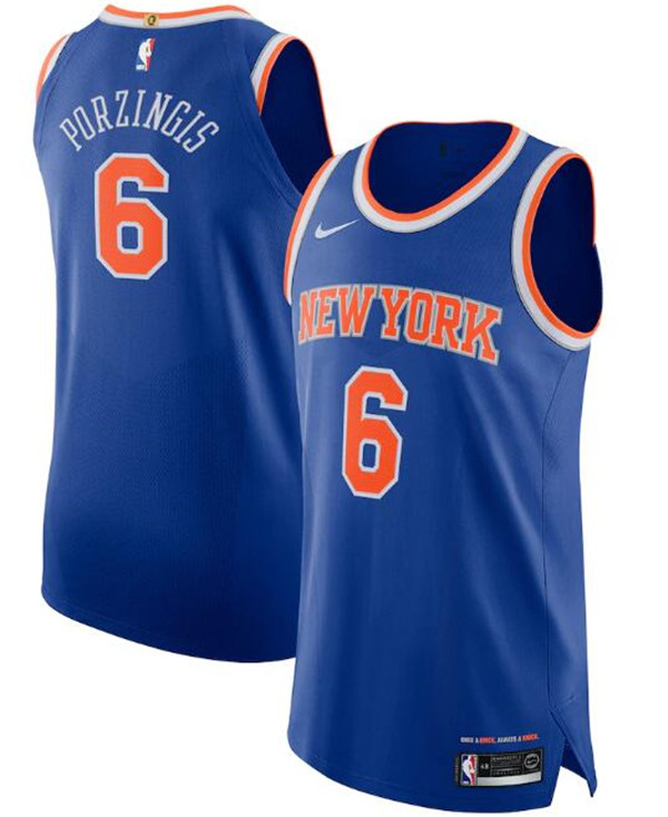 New Yok Knicks Blue #6 Kristaps Porzingis Icon Edition Stitched Jersey