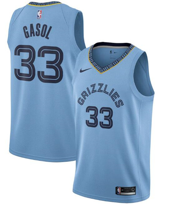 Men's Memphis Grizzlies #33 Marc Gasol Light Blue NBA Statement Edition Stitched Jersey