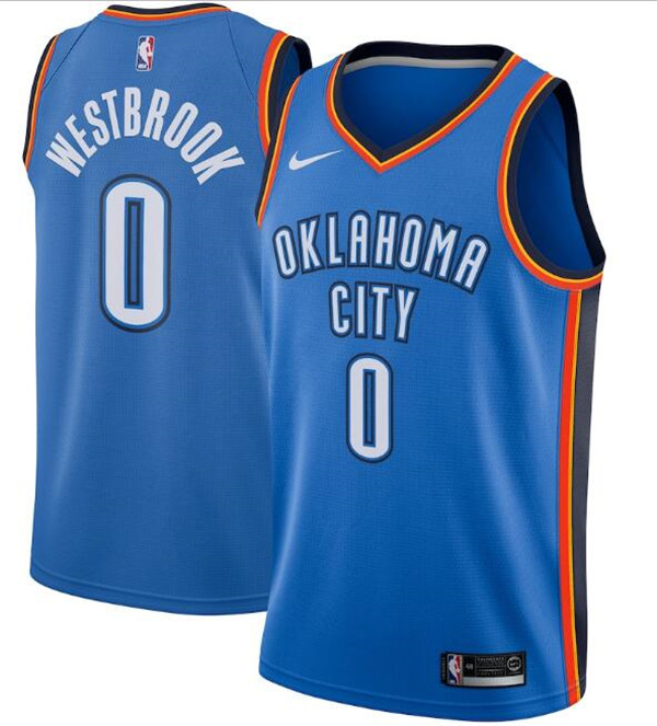 Men's Oklahoma City Thunder #0 Russell Westbrook Blue NBA Icon Edition Stitched Jersey
