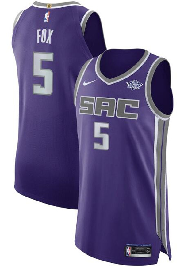 Men's Sacramento Kings #5 De'Aaron Fox Purple NBA Icon Editon Stitched Jersey