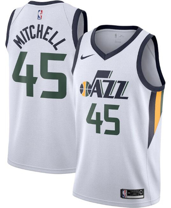 Men's Utah Jazz #45 Donovan Mitchell White NBA Association Edition Swingman Stitched Jersey