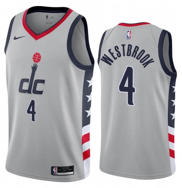 Men's Washington Wizards #4 Russell Westbrook Grey NBA City Edition Stitched Jersey Men's Washington Wizards #4 Russell Westbrook Grey NBA City Edition Stitched Jersey