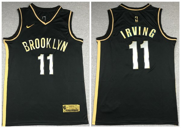 Men's Brooklyn Nets #11 Kyrie Irving Black Gold NBA 2020 Edition Stitched Jersey Men's Brooklyn Nets #11 Kyrie Irving Black Gold NBA 2020 Edition Stitched Jersey