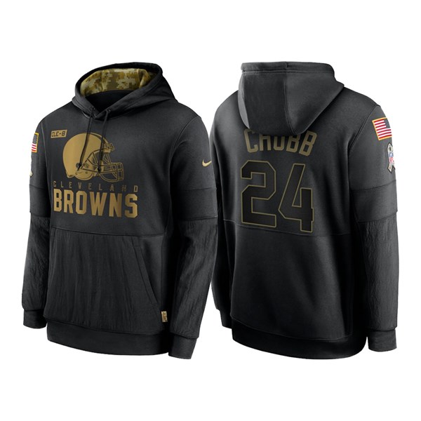 Men's Cleveland Browns Black #24 Nick Chubb NFL 2020 Salute To Service Sideline Performance Pullover Hoodie
