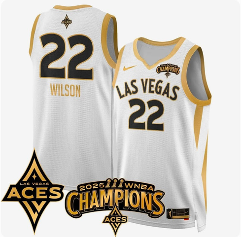 Men's Las Vegas Aces Custom White/Gold 2025 Championship Dri-FIT Basketball Jersey