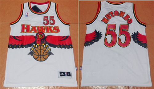 Hawks White #55 Dikembe Mutombo Throwback Stitched NBA Jersey
