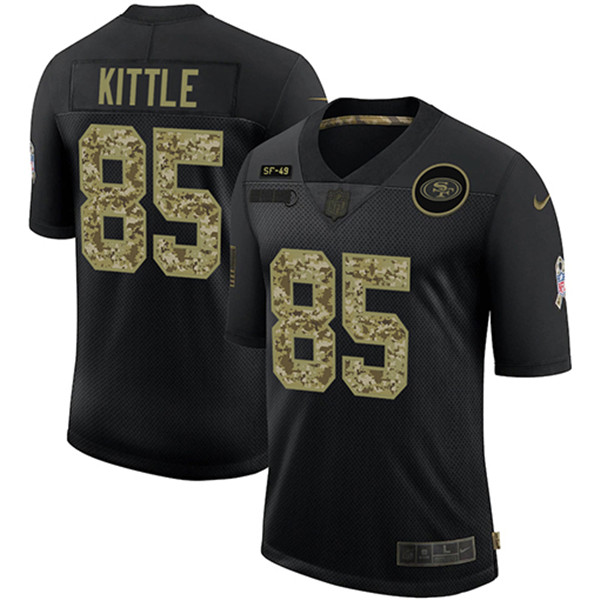Men's San Francisco 49ers #85 George Kittle 2020 Black NFL Camo Salute To Service Limited Stitched Jersey