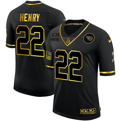 Men's Black/Gold Tennessee Titans #22 Derrick Henry Salute To Service Limited Stitched Jersey