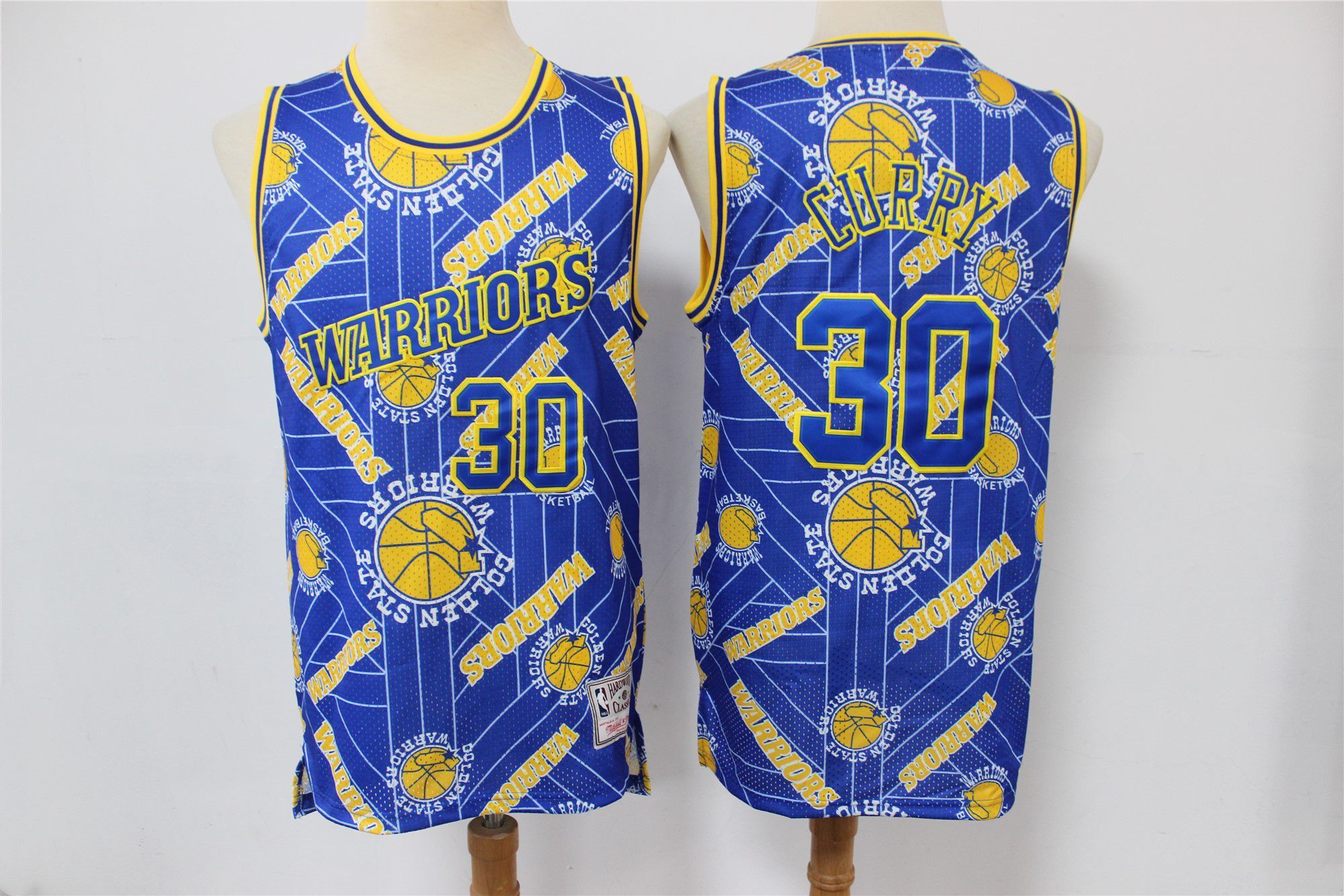 Men's Golden State Warriors #30 Stephen Curry Blue NBA Tear Up Pack Hardwood Classics Swingman Stitched Jersey