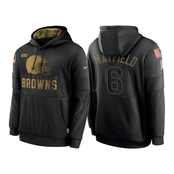 Men's Cleveland Browns Black #6 Baker Mayfield NFL 2020 Salute To Service Sideline Performance Pullover Hoodie