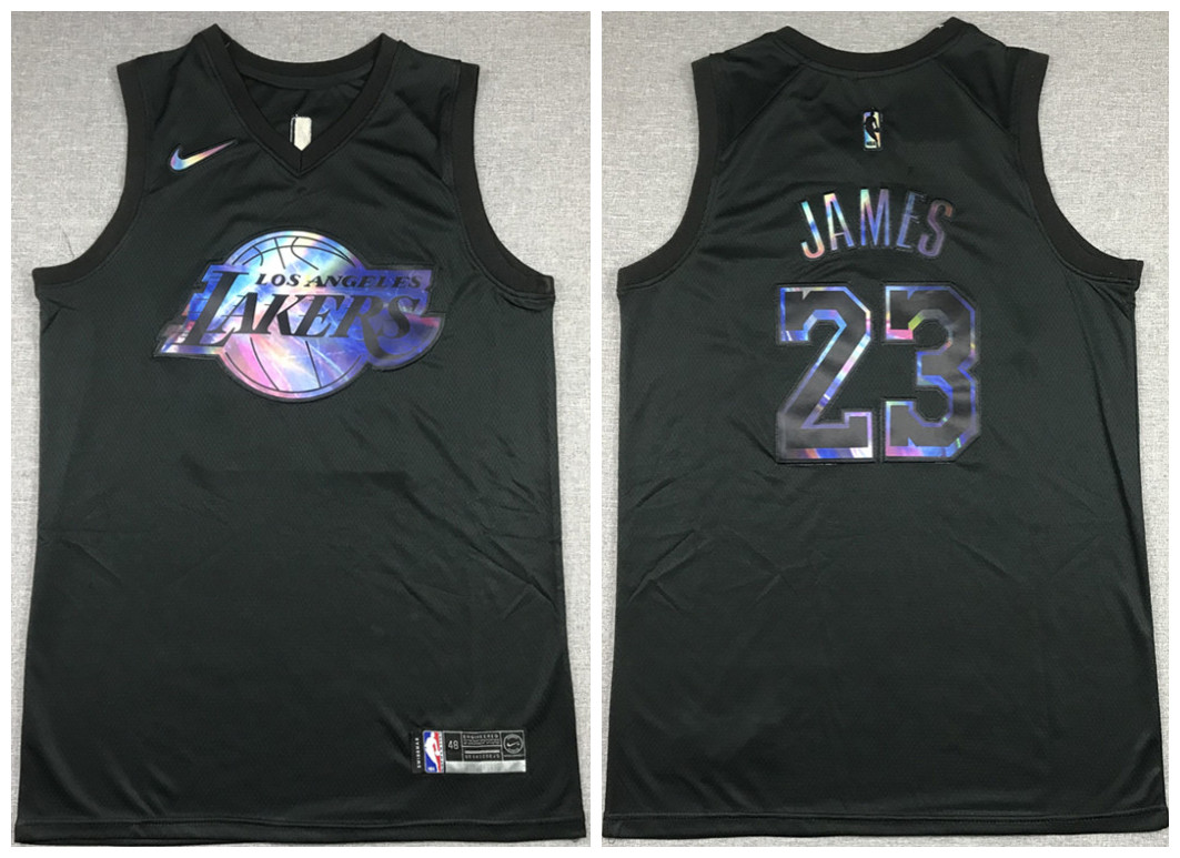 Men's Los Angeles Lakers #23 LeBron James Black NBA Crucial Catch Stitched Jersey