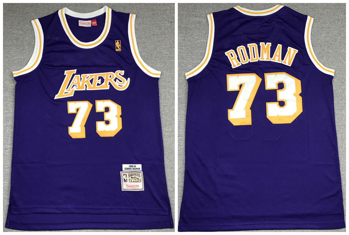 Men's Los Angeles Lakers #73 Dennis Rodman Purple Throwback Stitched Jersey Men's Los Angeles Lakers #73 Dennis Rodman Purple Throwback Stitched Jersey
