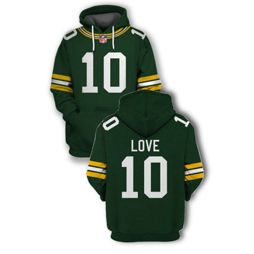 Men's Green Bay Packers #10 Jordan Love 2021 Pullover Green Hoodie