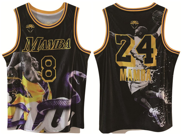Men's Los Angeles Lakers Front #8 Back #24 Kobe Bryant Black Print Basketball Jersey Men's Los Angeles Lakers Front #8 Back #24 Kobe Bryant Black Print Basketball Jersey