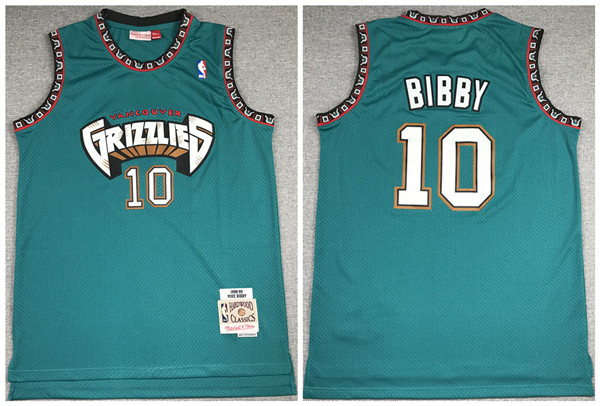Men's Memphis Grizzlies #10 Mike Bibby 1998-99 Green NBA Throwback Stitched Jersey