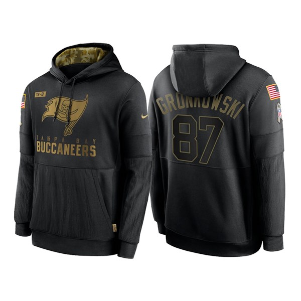 Men's Tampa Bay Buccaneers Black #87 Rob Gronkowski NFL 2020 Salute To Service Sideline Performance Pullover Hoodie