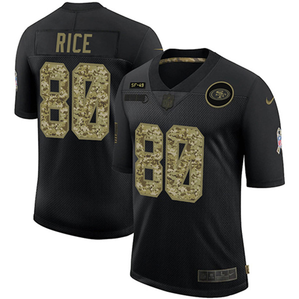 Men's San Francisco 49ers #80 Jerry Rice 2020 Black NFL Camo Salute To Service Limited Stitched Jersey
