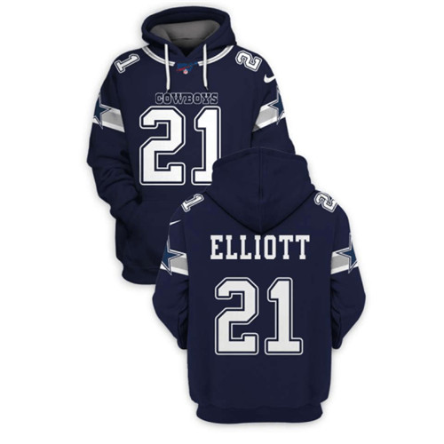 Men's Dallas Cowboys #21 Ezekiel Elliott Blue 2021 Pullover Hoodie