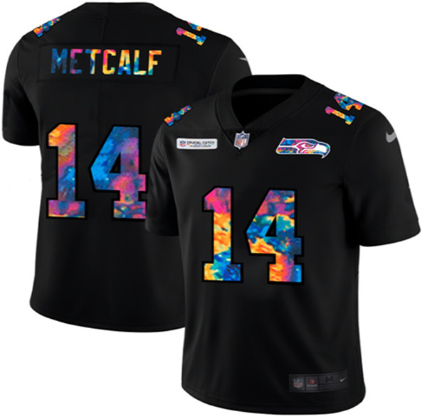 Men's Seattle Seahawks #14 D.K. Metcalf Black NFL 2020 Crucial Catch Limited Stitched Jersey