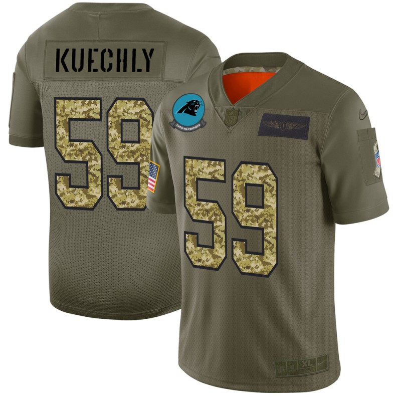 Carolina Panthers #59 Luke Kuechly Men's Nike 2019 Olive Camo Salute To Service Limited NFL Jersey