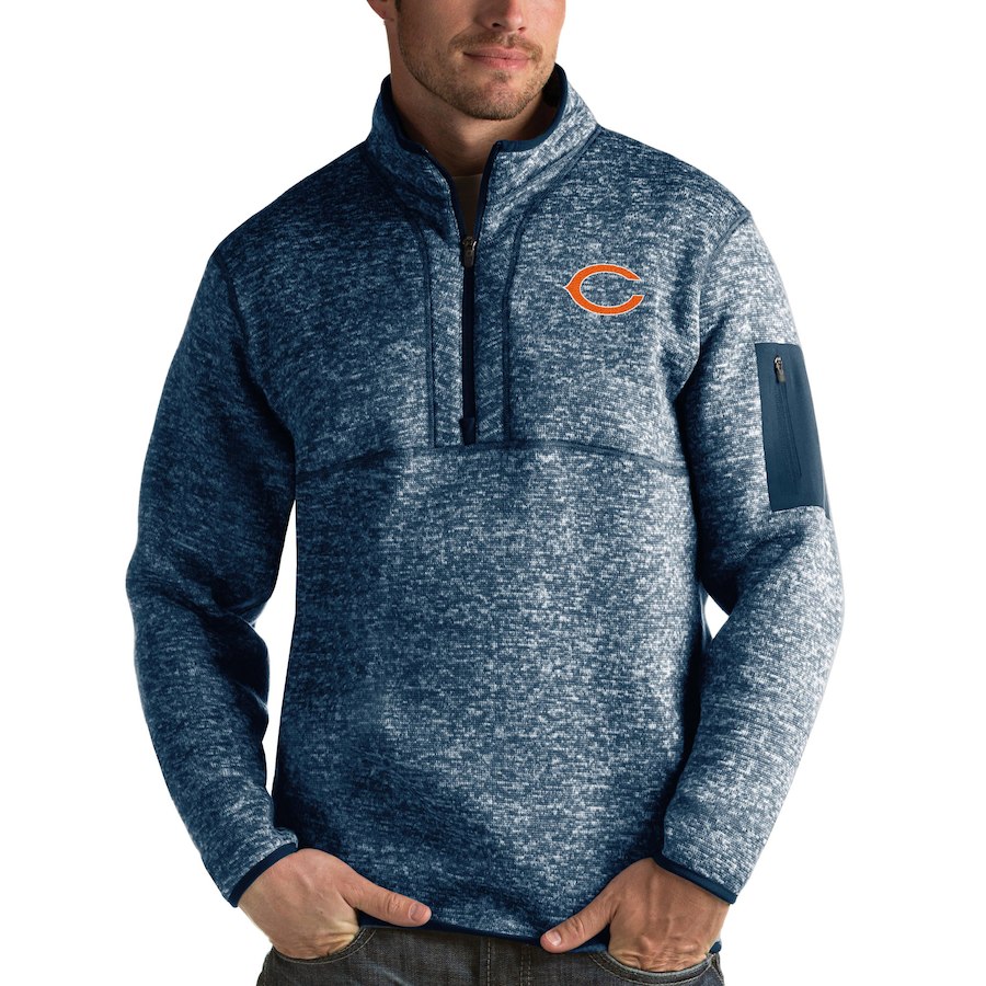 Men's Chicago Bears Heather Navy Antigua Fortune Quarter-Zip Pullover Jacket Men's Chicago Bears Heather Navy Antigua Fortune Quarter-Zip Pullover Jacket