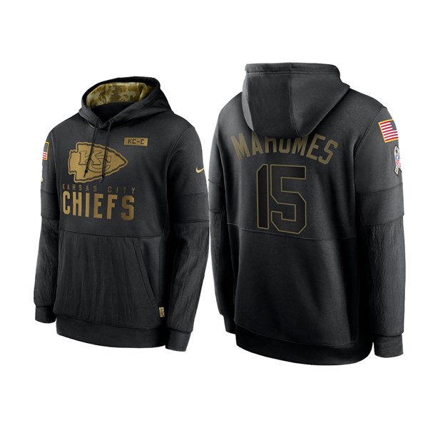 Men's Kansas City Chiefs Black #15 Patrick Mahomes NFL 2020 Salute To Service Sideline Performance Pullover Hoodie Men's Kansas City Chiefs Black #15 Patrick Mahomes NFL 2020 Salute To Service Sideline Performance Pullover Hoodie