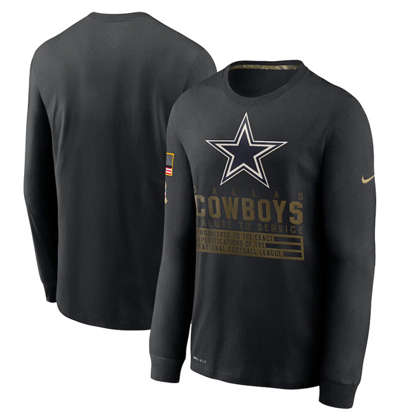 Men's Dallas Cowboys Black NFL 2020 Salute To Service Sideline Performance Long Sleeve T-Shirt
