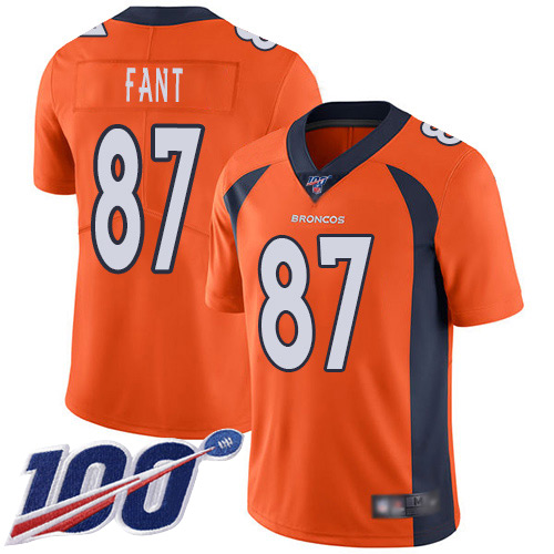 Nike Broncos #87 Noah Fant Orange Men's Stitched NFL 100th Season Vapor Limited Jersey Nike Broncos #87 Noah Fant Orange Men's Stitched NFL 100th Season Vapor Limited Jersey