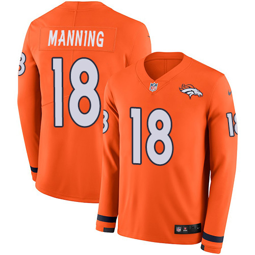 Nike Broncos #18 Peyton Manning Orange Team Color Men's Stitched NFL Limited Therma Long Sleeve Jersey Nike Broncos #18 Peyton Manning Orange Team Color Men's Stitched NFL Limited Therma Long Sleeve Jersey