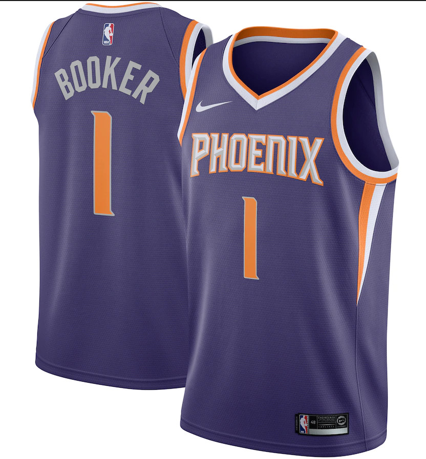 Men's Phoenix Suns #1 Devin Booker Purple NBA Stitched Jersey Men's Phoenix Suns #1 Devin Booker Purple NBA Stitched Jersey