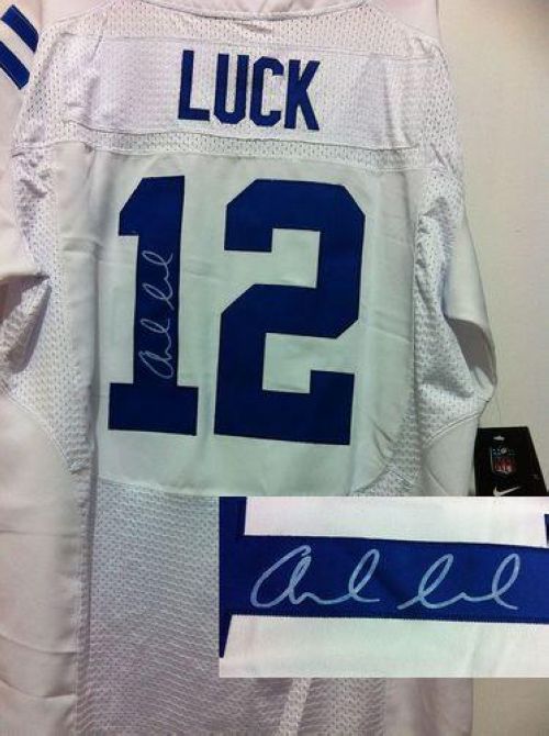 Nike Colts #12 Andrew Luck White Men's Stitched NFL Elite Autographed Jersey