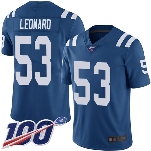 Nike Colts #53 Darius Leonard Royal Blue Team Color Men's Stitched NFL 100th Season Vapor Limited Jersey Nike Colts #53 Darius Leonard Royal Blue Team Color Men's Stitched NFL 100th Season Vapor Limited Jersey