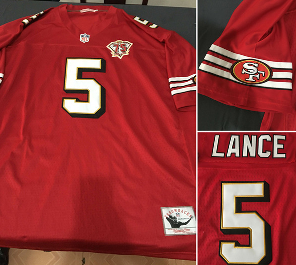 Men's San Francisco 49ers #5 Trey Lance Red Throwback with 75th Anniversary Vapor Untouchable Limited Stitched Jersey