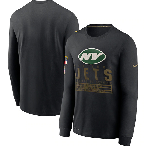 Men's New York Jets Black NFL 2020 Salute To Service Sideline Performance Long Sleeve T-Shirt