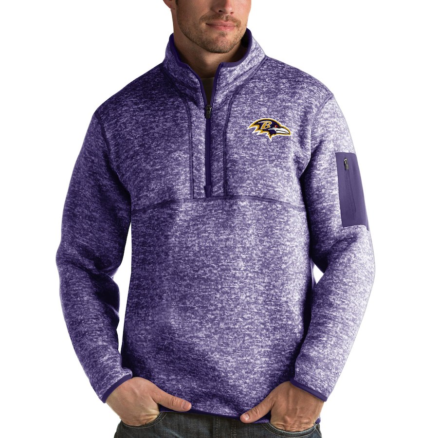 Baltimore Ravens Antigua Fortune Quarter-Zip Pullover Jacket Heather Purple Baltimore Ravens Antigua Fortune Quarter-Zip Pullover Jacket Heather Purple