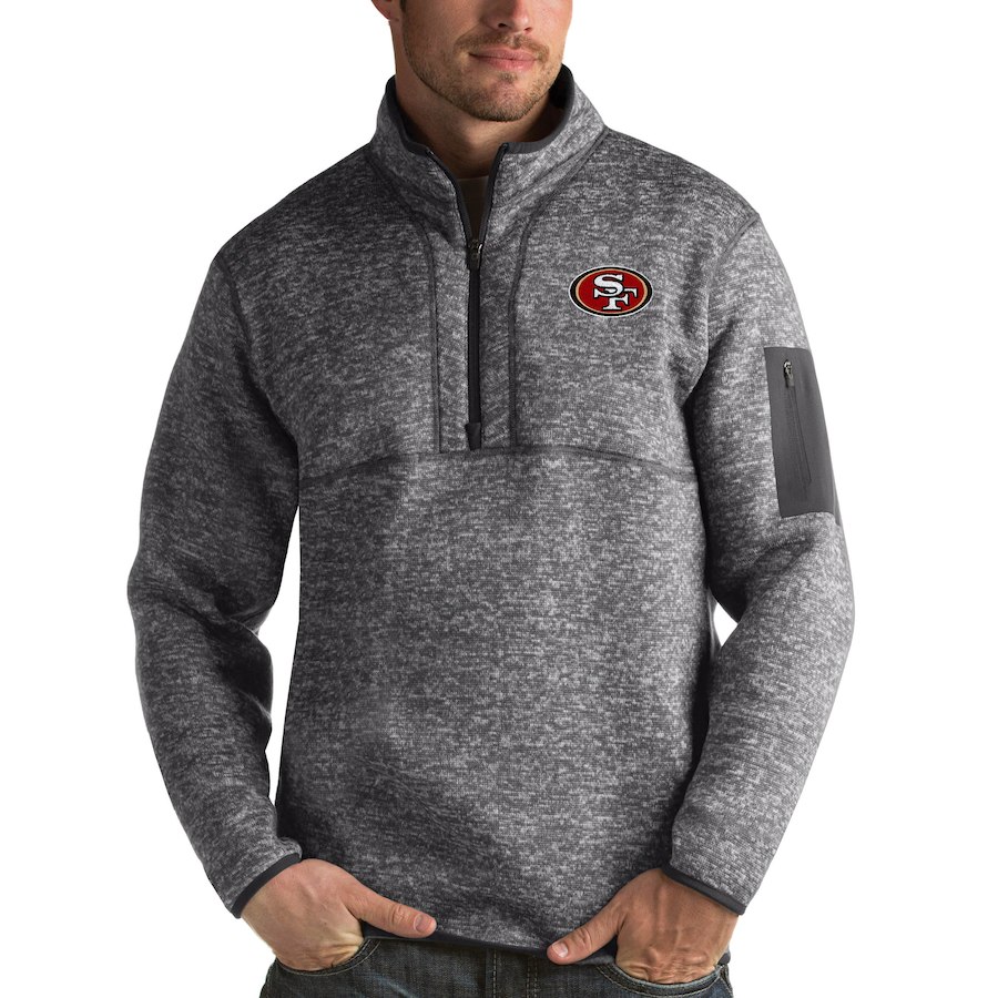 San Francisco 49ers Antigua Fortune Quarter-Zip Pullover Jacket Charcoal San Francisco 49ers Antigua Fortune Quarter-Zip Pullover Jacket Charcoal