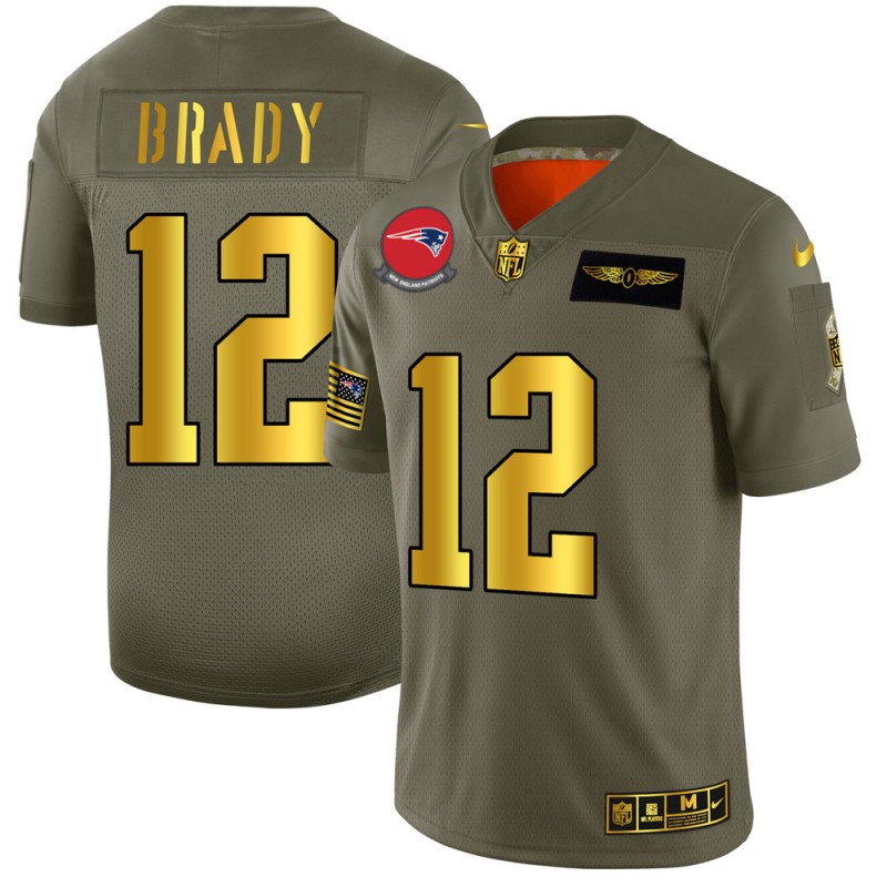 New England Patriots #12 Tom Brady NFL Men's Nike Olive Gold 2019 Salute to Service Limited Jersey New England Patriots #12 Tom Brady NFL Men's Nike Olive Gold 2019 Salute to Service Limited Jersey