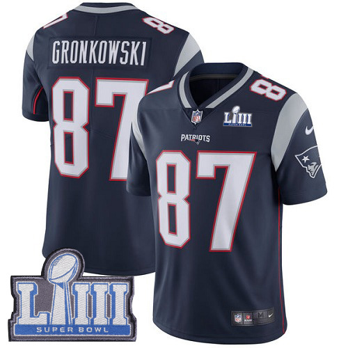 Nike Patriots #87 Rob Gronkowski Navy Blue Team Color Super Bowl LIII Bound Men's Stitched NFL Vapor Untouchable Limited Jersey Nike Patriots #87 Rob Gronkowski Navy Blue Team Color Super Bowl LIII Bound Men's Stitched NFL Vapor Untouchable Limited Jersey