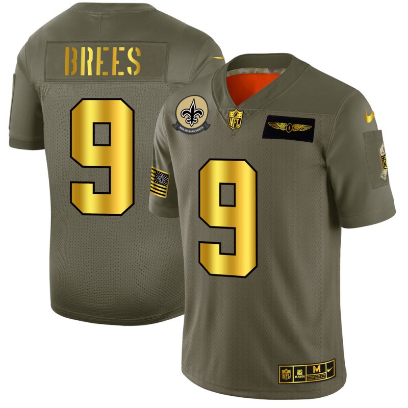 New Orleans Saints #9 Drew Brees NFL Men's Nike Olive Gold 2019 Salute to Service Limited Jersey New Orleans Saints #9 Drew Brees NFL Men's Nike Olive Gold 2019 Salute to Service Limited Jersey