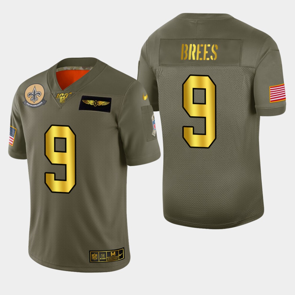 New Orleans Saints #9 Drew Brees Men's Nike Olive Gold 2019 Salute to Service Limited NFL 100 Jersey New Orleans Saints #9 Drew Brees Men's Nike Olive Gold 2019 Salute to Service Limited NFL 100 Jersey