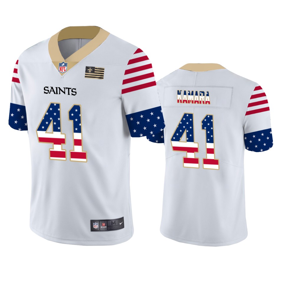 New Orleans Saints #41 Alvin Kamara White Men's Nike Team Logo USA Flag Vapor Untouchable Limited NFL Jersey New Orleans Saints #41 Alvin Kamara White Men's Nike Team Logo USA Flag Vapor Untouchable Limited NFL Jersey