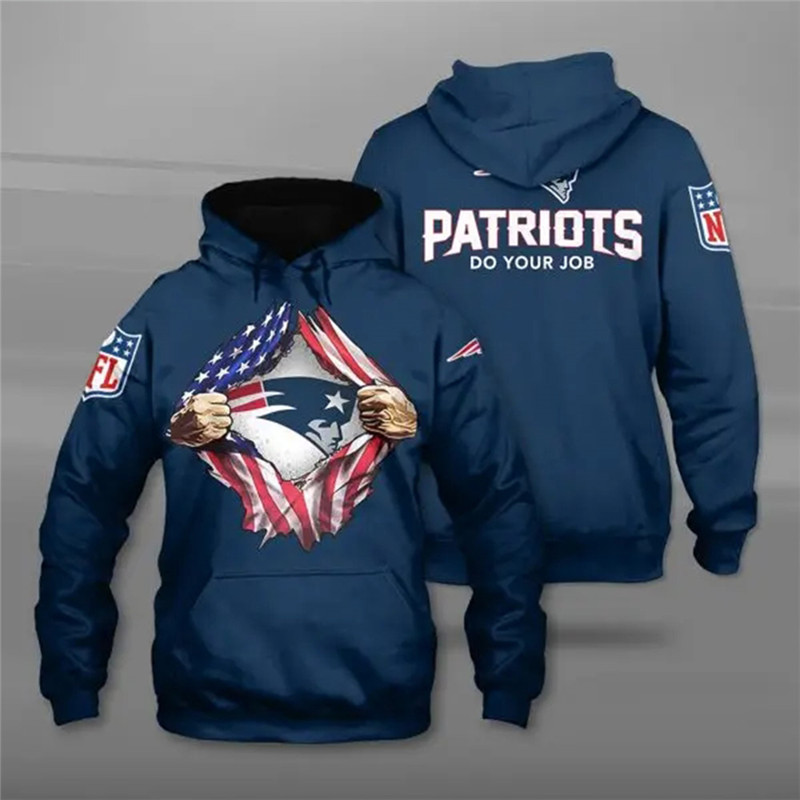 Men's New England Patriots Blue NFL 3D Trending T-Shirt Hoodie