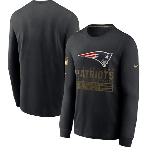 Men's New England Patriots Black NFL 2020 Salute To Service Sideline Performance Long Sleeve T-Shirt