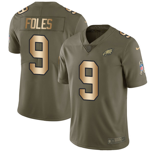 Nike Eagles #9 Nick Foles Olive/Gold Men's Stitched NFL Limited 2017 Salute To Service Jersey