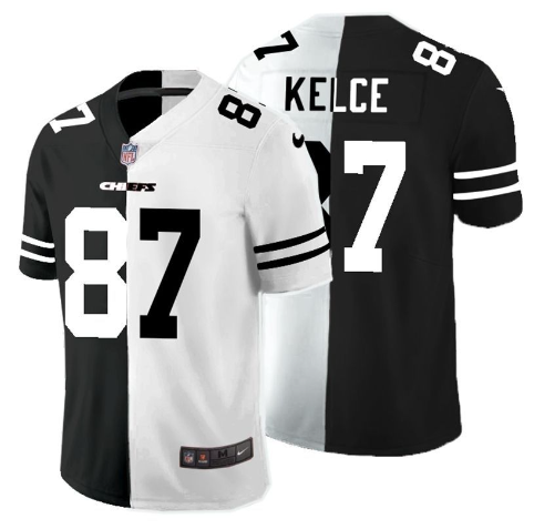 Men's Kansas City Chiefs #87 Travis Kelce Black & White NFL Split Limited Stitched Jersey