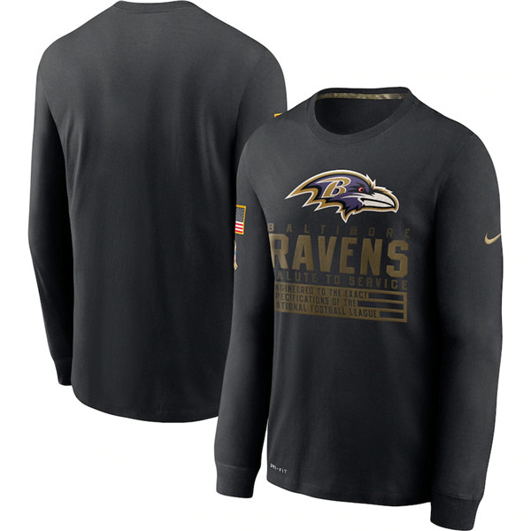 Men's Baltimore Ravens Black NFL 2020 Salute To Service Sideline Performance Long Sleeve T-Shirt