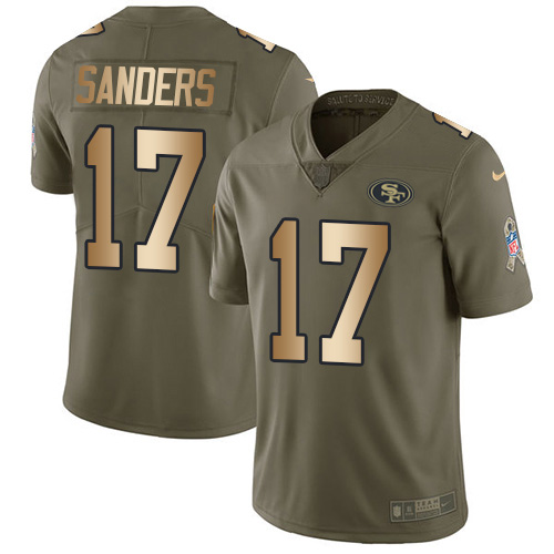 Nike 49ers #17 Emmanuel Sanders Olive/Gold Men's Stitched NFL Limited 2017 Salute To Service Jersey