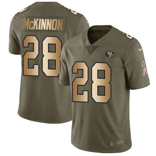 Nike 49ers #28 Jerick McKinnon Olive/Gold Men's Stitched NFL Limited 2017 Salute To Service Jersey