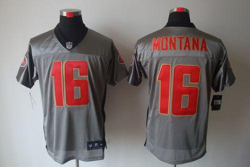 Nike 49ers #16 Joe Montana Grey Shadow Men's Stitched NFL Elite Jersey